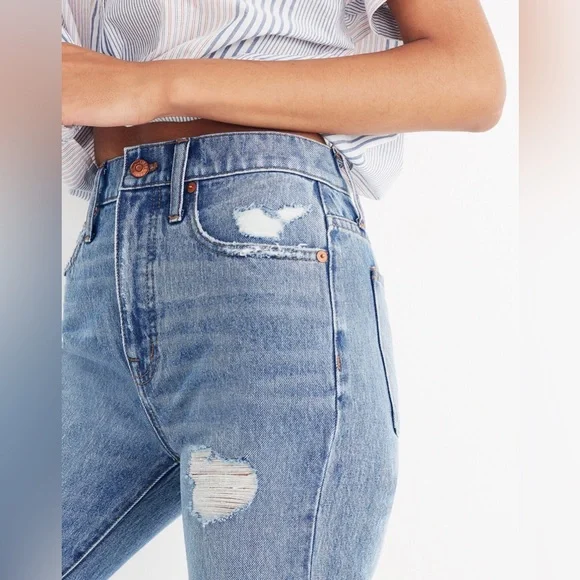 NWT Madewell Classic Straight Jeans Destructed Edition Tyler Wash Size 31 - Picture 4 of 13